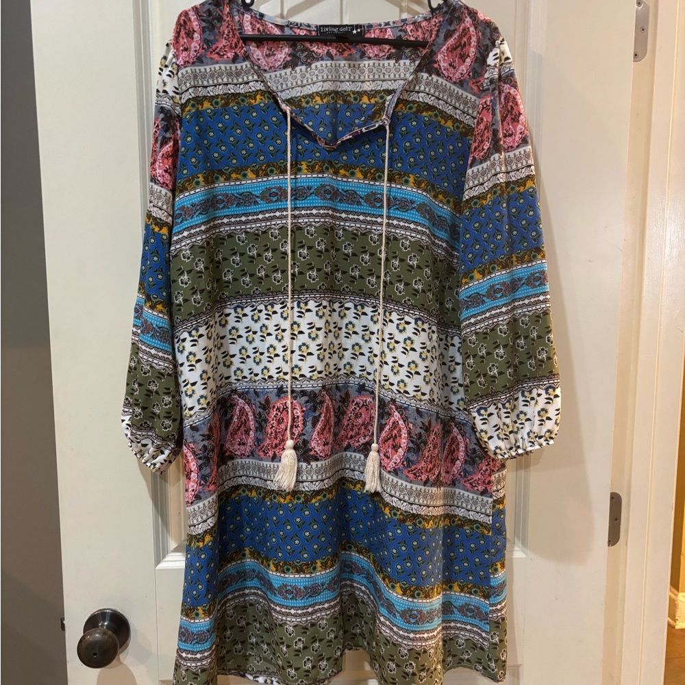 Lush Blue and Pink Long Sleeve Sundress